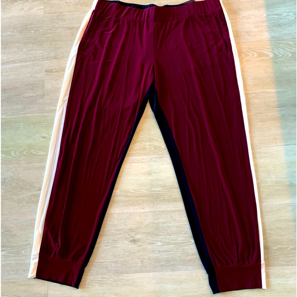 Norma Kamali Side Stripe Jog Pant, Mid/Plum/Ivory, Size XL, NWT.